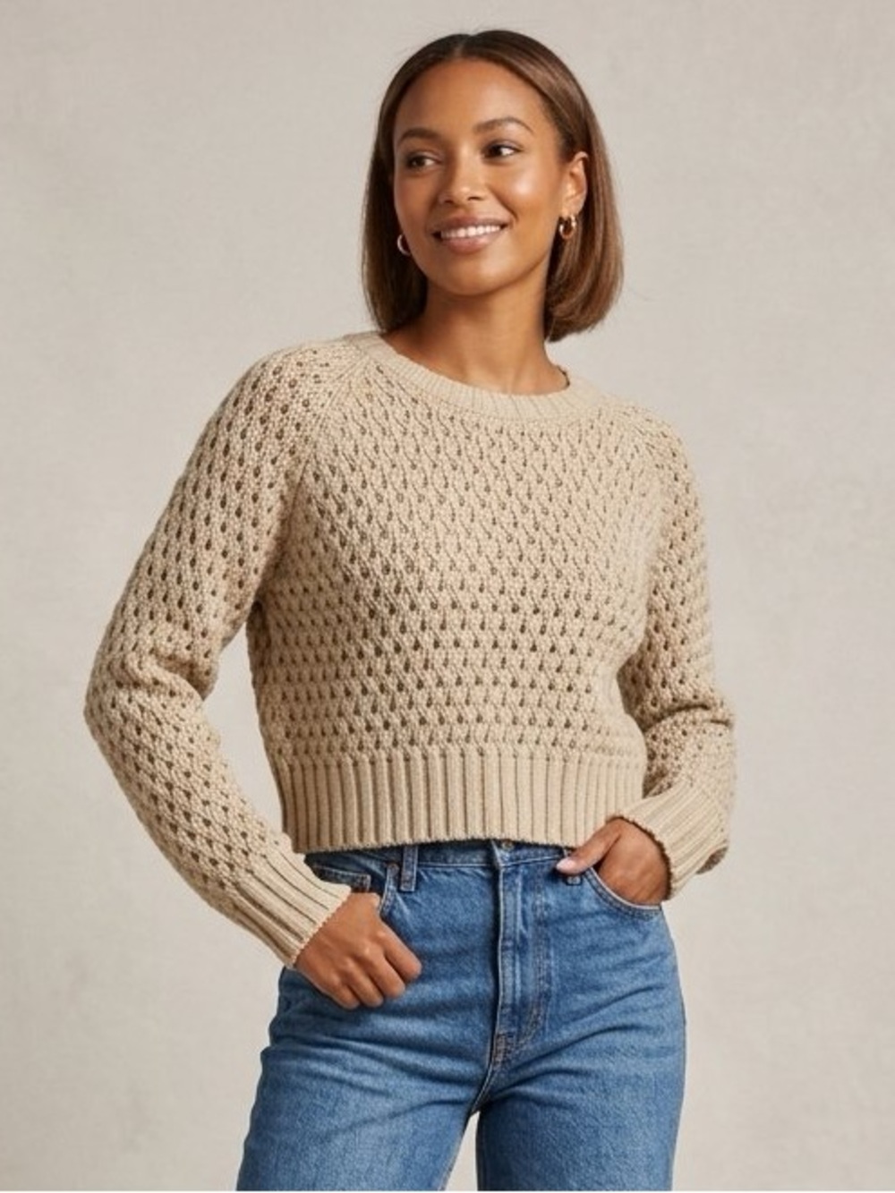 Andrea Jovine • Tan Beige Knit Crop Sweater